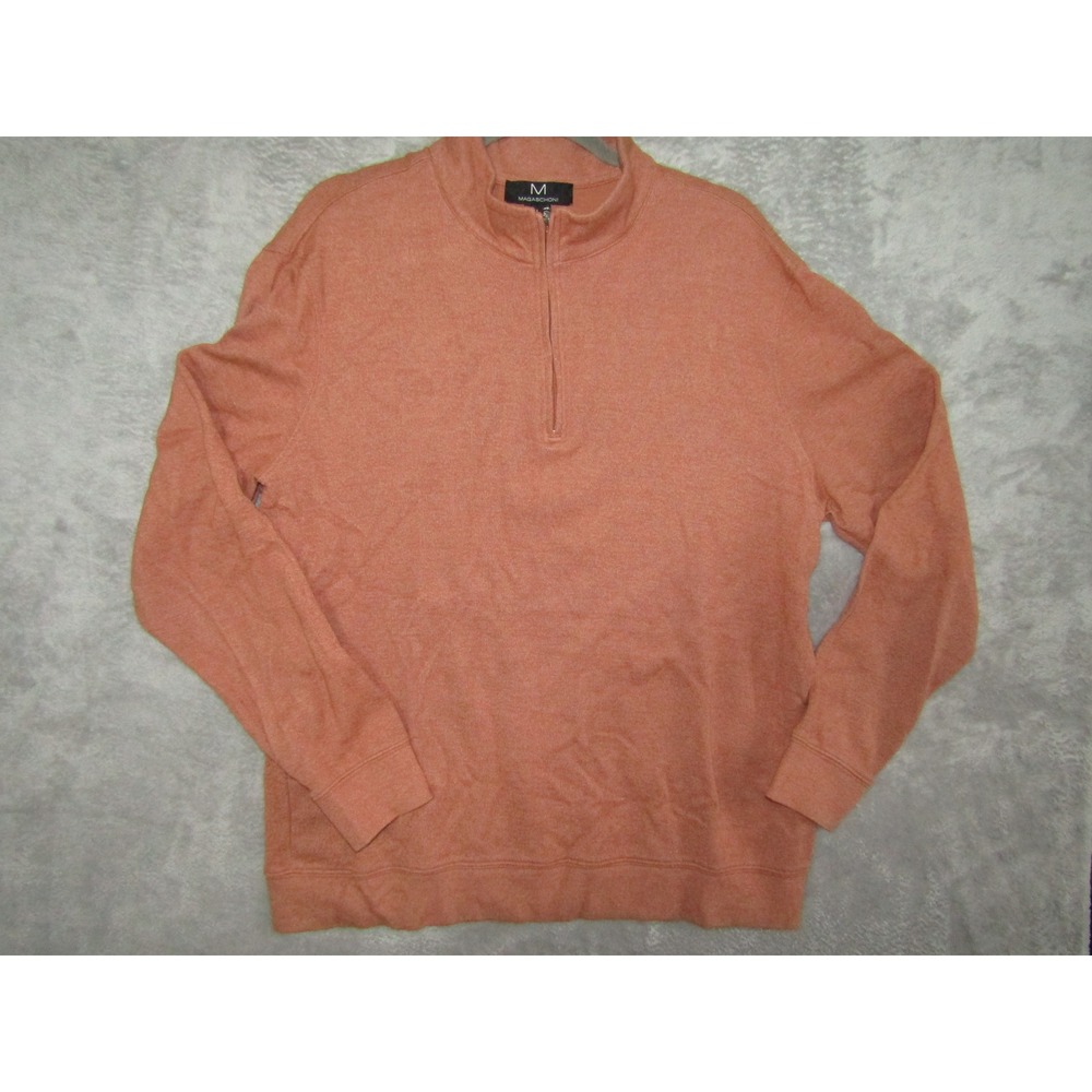 MAGASCHONI Mens L Orange Heathered Quarter Zip Pullover Sweater‎ Rayon Blend